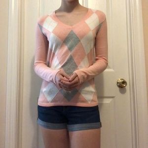 Pink Argyle V-Neck Sweater - Size XS from Tommy Hilfiger